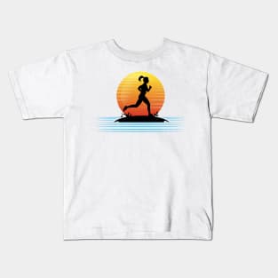 Sunset woman running Kids T-Shirt